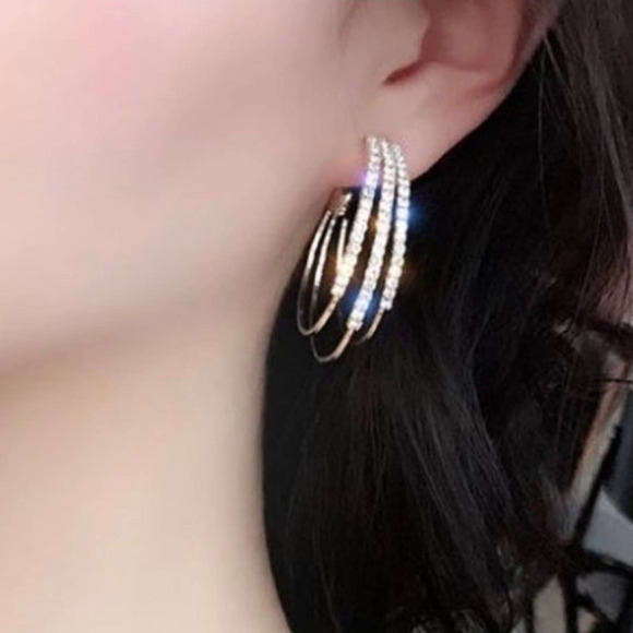 NEW Earrings Hoop CZ Silver Tone unique JU09 - Picture 5 of 5